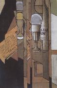Juan Gris Glasses Newspaper and a Bottle of Wine (nn03) oil painting reproduction